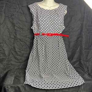 Shelby & Palmer Black and White A-Line Midi Dress with Scoop Neck